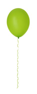 Kurdeleli yeşil balon beyaza izole edilmiş
