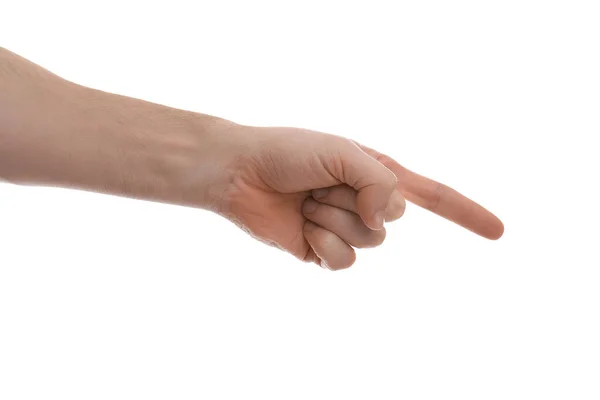 Man Pointing Index Finger White Background Closeup Stock Image