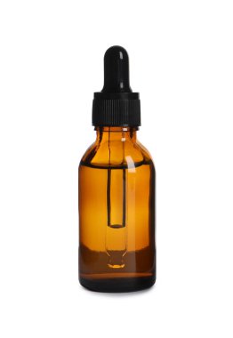 Beyaza izole edilmiş bir şişe kozmetik serumu.