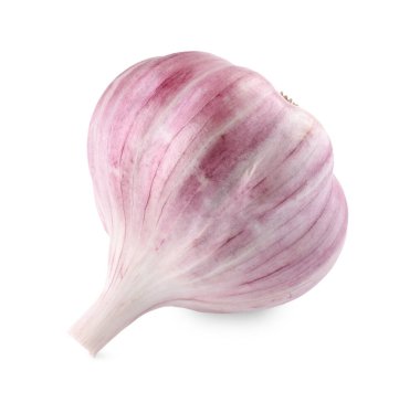 Taze çiğ sarımsak kafası beyaza izole edilmiş.