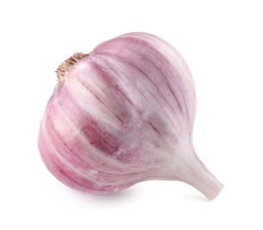 Taze çiğ sarımsak kafası beyaza izole edilmiş.