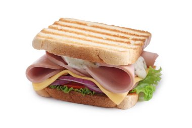 Kaynamış sosisli, peynirli ve soğanlı nefis sandviç.