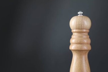 Gri arka planda baharat karıştırıcı, yakın plan. Metin için boşluk