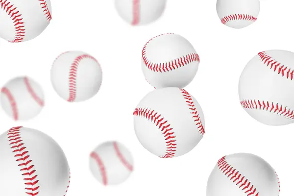 Many Baseball Balls Flying White Background — Stock Photo, Image