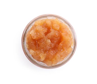 Cam kavanoz leziz elma reçeli, beyaz, üst manzara