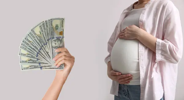 Taşıyıcı Annelik Parası Olan Müstakbel Bir Anne Arka Planda Hamile — Stok fotoğraf