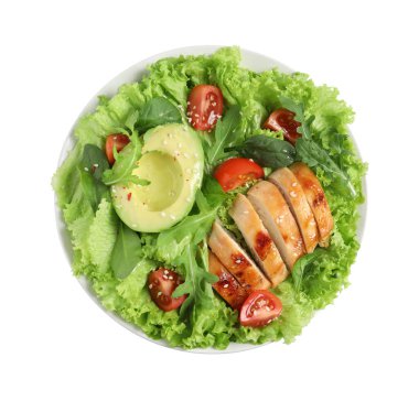 Tavuk, vişneli domates ve avokadoyla nefis salata.