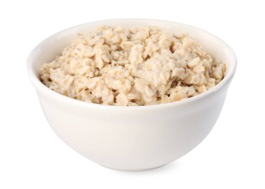 Beyaz tenceredeki kaynamış yulaf ezmesi.