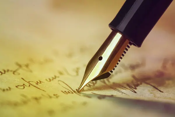 Dolma Kalemle Mektup Yazıyorum Yakın Plan Metin Için Boşluk — Stok fotoğraf