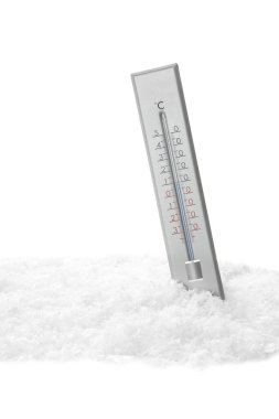 Beyaz arkaplana karşı karda hava termometresi