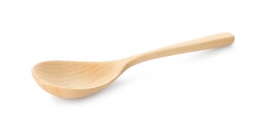 Boş bir tahta kaşık beyaz üzerine izole edilmiş.