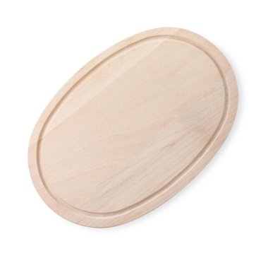 Bir tahta kesme tahtası beyaza izole edilmiş, üst manzara