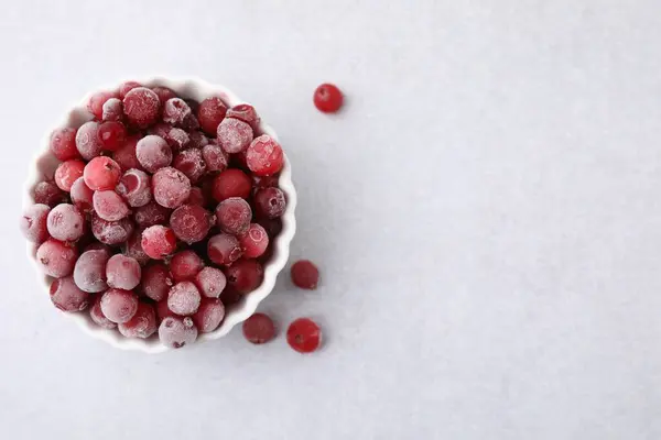 Frozen Red Cranberries Bowl Light Table Top View Space Text Stock Image