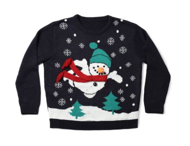 Kardan adam beyaz manzaralı bir Noel süveteri.