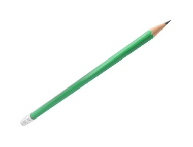 Beyaza izole edilmiş keskin bir grafit kalem.