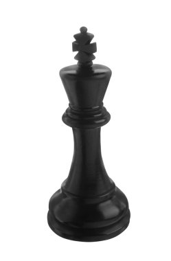 Siyah tahta satranç kralı beyaz üzerine izole edilmiş.