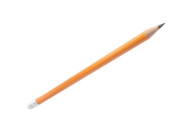 Beyaza izole edilmiş keskin bir grafit kalem.