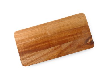 Bir tahta kesme tahtası beyaza izole edilmiş, üst manzara