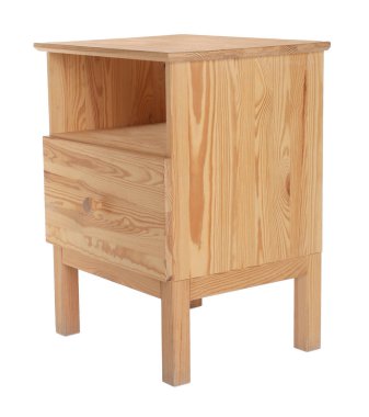 Beyazlar üzerinde izole edilmiş ahşap komodin.