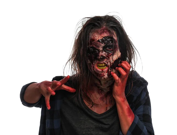 Zombie Effrayant Sur Fond Blanc Monstre Halloween — Photo