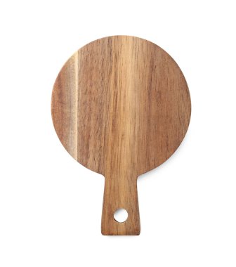 Bir tahta kesme tahtası beyaza izole edilmiş, üst manzara