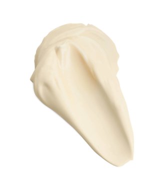 Lezzetli taze mayonez sosu beyaza izole edilmiş, üst manzara.