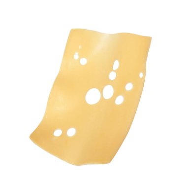 Beyaza izole edilmiş bir dilim lezzetli peynir.