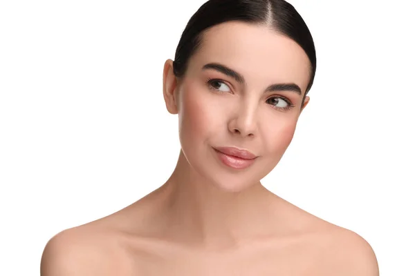 Beautiful Woman Healthy Skin White Background — Stock Photo, Image