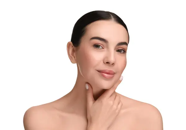 Beautiful Woman Healthy Skin White Background — Stock Photo, Image