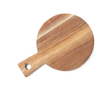 Bir tahta kesme tahtası beyaza izole edilmiş, üst manzara