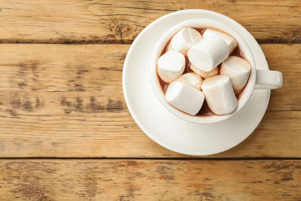 Tasty Hot Chocolate Marshmallows Wooden Table Top View Space Text Royalty Free Stock Images