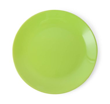 Bir açık yeşil seramik tabak beyaz, üst görünümde izole