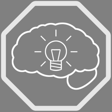 Çerçevesinde parlayan ampul olan beyin, gri arkaplanda resimleme