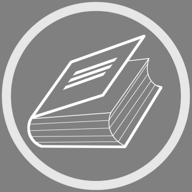 Çerçevede kitap açılıyor, gri arkaplanda illüstrasyon