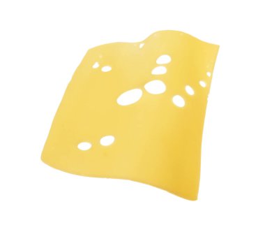 Beyaza izole edilmiş bir dilim lezzetli peynir.