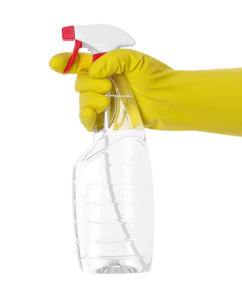 Γυναίκα Κρατώντας Πλαστικό Μπουκάλι Ψεκασμού Υγρό Που Απομονώνονται Λευκό Closeup — Φωτογραφία Αρχείου