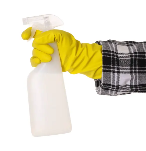 Γυναίκα Κρατώντας Πλαστικό Μπουκάλι Ψεκασμού Υγρό Που Απομονώνονται Λευκό Closeup — Φωτογραφία Αρχείου