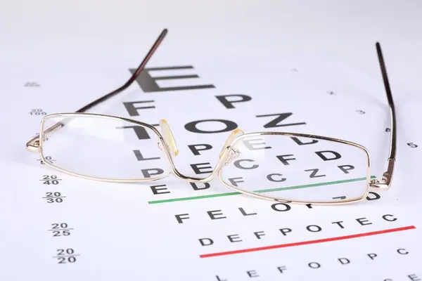 Óculos Gráfico Teste Visão Vista Perto — Fotografia de Stock
