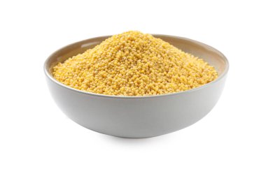 Beyaz tenceredeki kuru darı tohumları.