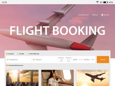 Online uçuş rezervasyonu web sitesi arayüzü bilgiyle