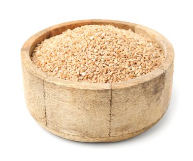 Beyaz kasedeki kuru buğday inlemeleri.