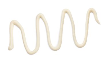 Lezzetli taze mayonez sosu beyaza izole edilmiş, üst manzara.