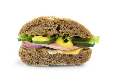 Kaynamış sosisli, peynirli ve sebzeli lezzetli sandviç.