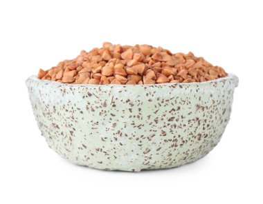 ham buğday üzerinde beyaz izole kase