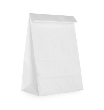 Bir kapalı kese kağıdı beyaza izole edilmiş.