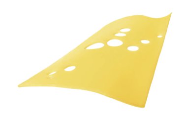 Beyaza izole edilmiş bir dilim lezzetli peynir.