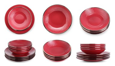 Seramik tabaklar ve kaseler beyaz, set üzerine izole