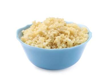 Beyaz tenceredeki leziz bulgur.