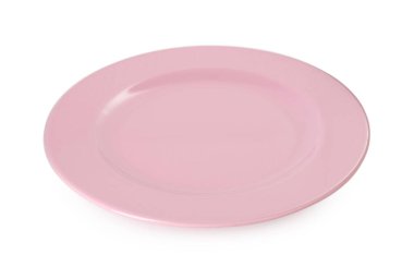 Güzel pembe bir tabak beyaza izole edilmiş.