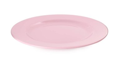 Güzel pembe bir tabak beyaza izole edilmiş.